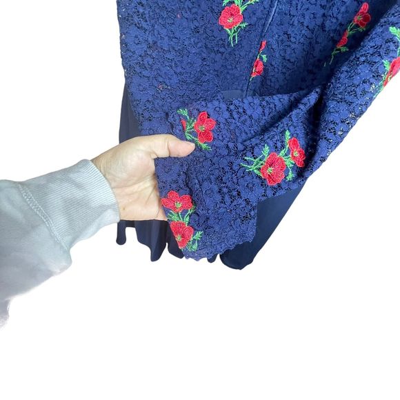 NWT ModCloth A-Line WomanDress Sz 22 Navy Lace Floral Embroidered Long Sleeve - Picture 8 of 16